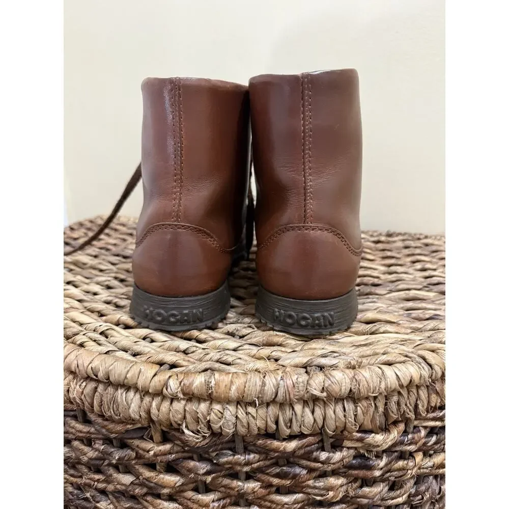 Hogan brow leather boots 37.5 handmade outwear Italian boots 5.5/ 6.5